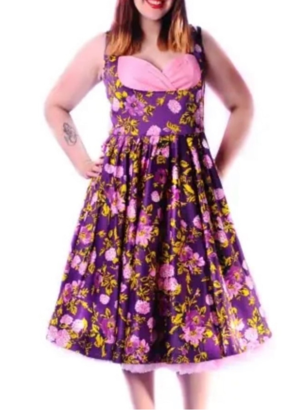 Pinup Couture Laura Byrnes “Grace” style purple pink floral dress